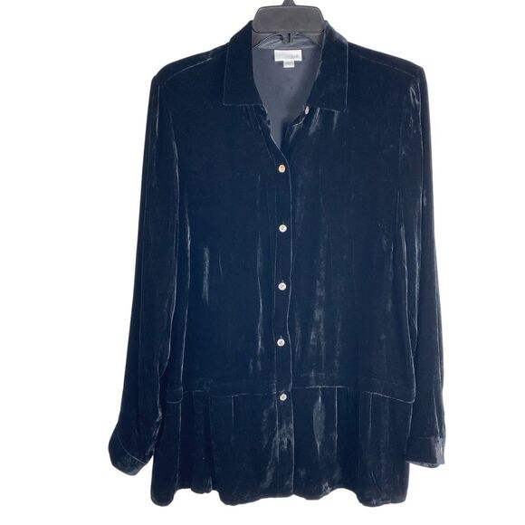 J Jill Velvet Button Down Shirt Womans Small Black Boho Witchy Goth Stevie Nicks - Picture 1 of 7